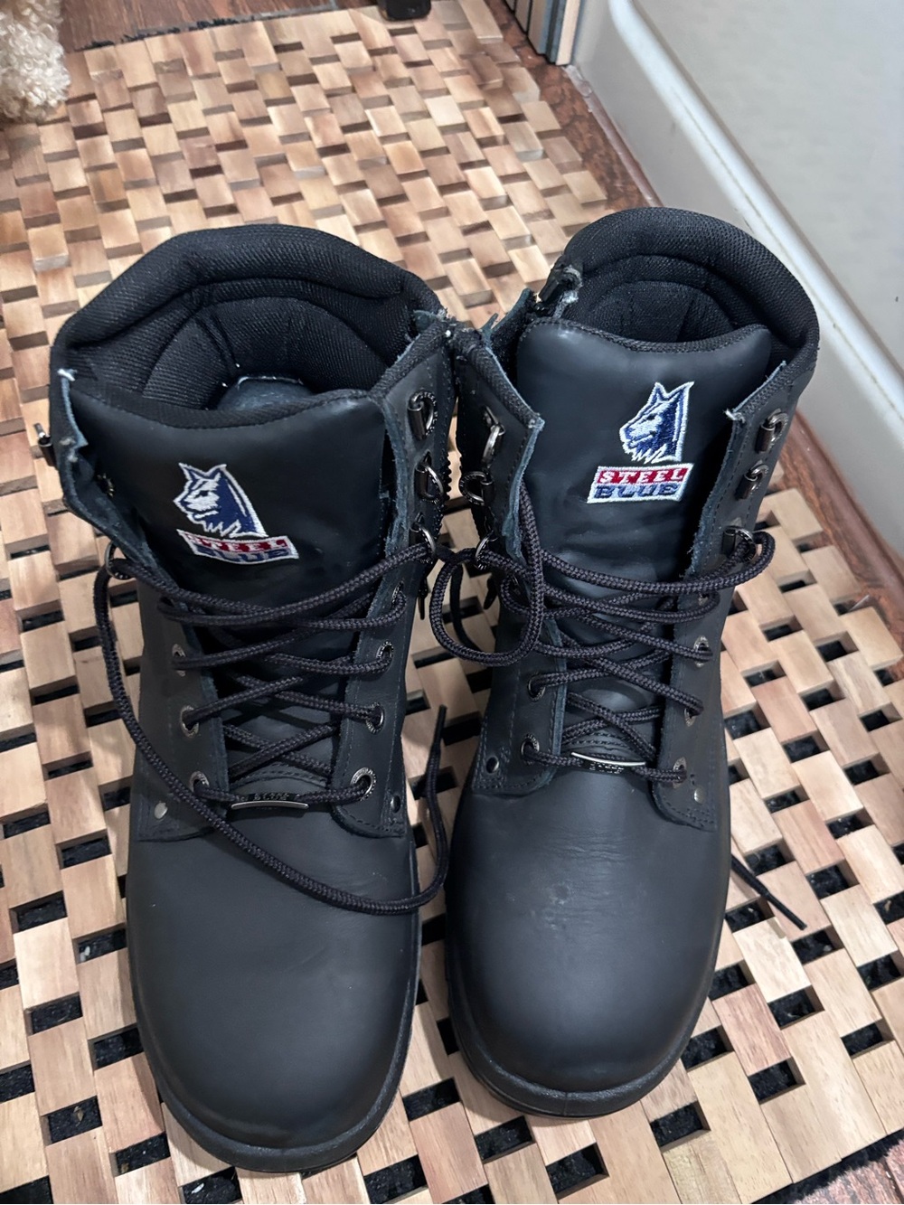 Steel Blue Men's Black Lace-Up zipper Work Boots with Padded Collar